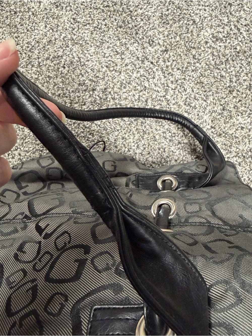 Guess Gray Monogram Drawstring Hobo Bag